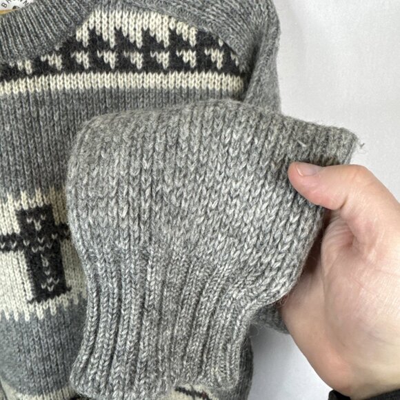 Vintage Brown Bison Cowichan Style Wool Sweater Women’s L Gray Canada Totem Pole - Picture 2 of 5